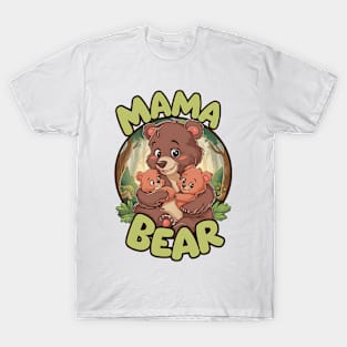 Mama Bear with Cubs - Heartwarming Forest Scene T-Shirt